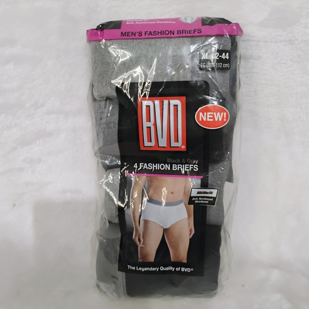 BVD Mens Briefs 4 Pack Black Gray Mid Rise Soft Waistband XL 42-44 NEW 2010